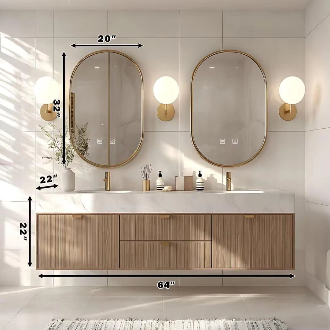 60” - 84” Modern Luxury Bathroom Vanity Includes Vertical Grain Cabinet