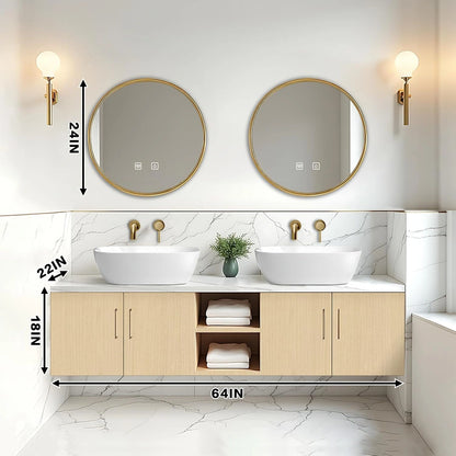 60” - 84” Simple Log Bathroom Vanity with Above Counter Sinks & White Countertop