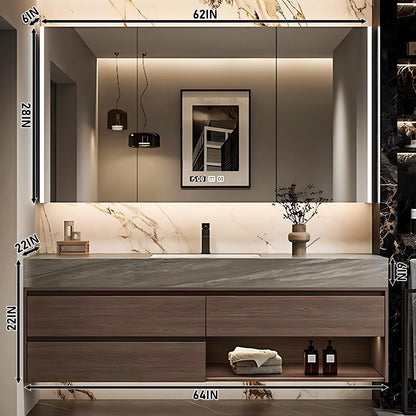 36” - 64” Brown Minimalist Bathroom Vanity Includes Log Modern Panel Drawers