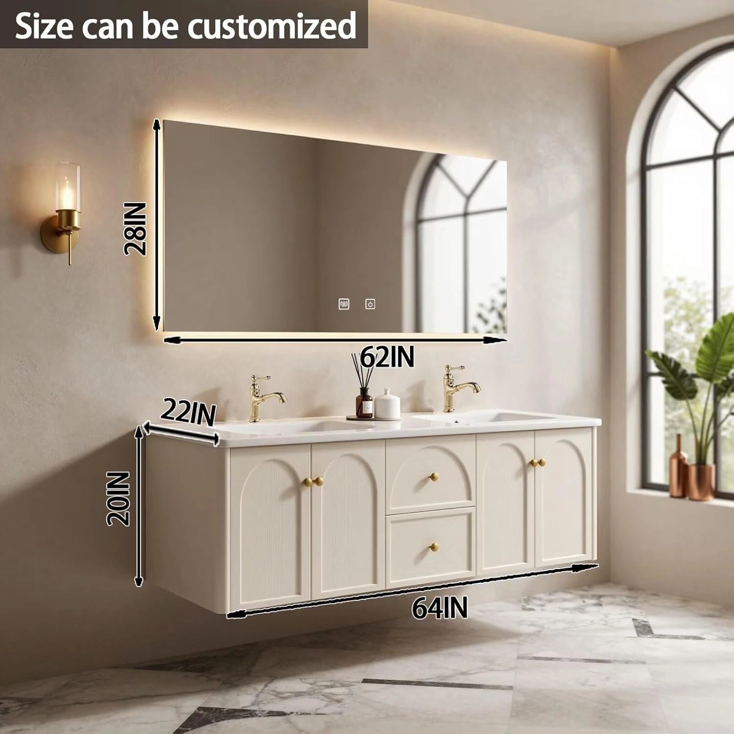 60” - 84” White Modern Bathroom Vanity with Large Storage Organizer
