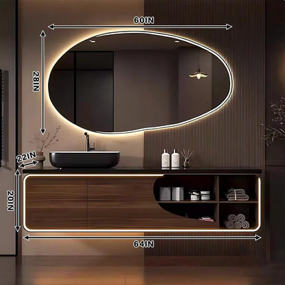 48” - 68” Brown Modern Bathroom Vanity Includes Above Counter Sink & Irregular Mirror