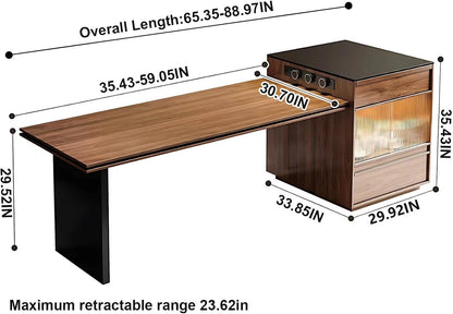 65” - 81” Brown Log Kitchen Island Includes LED Ambient Light (No Chair)