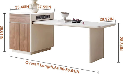 65” - 96” Modern Simple Kitchen Island Includes Sliding Rail Socket & Round Corner Design (No Chair)