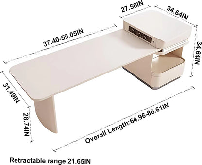 65” - 96” Minimalist White Kitchen Island Includes Exquisite Drawers & Open Shelf (No Chair)