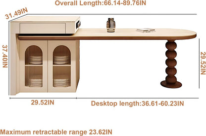 66” - 82” Modern Log Kitchen Island with Extendable Table Includes Unique Table Leg (No Chair)