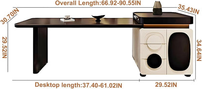 67” - 83” Minimalist Kitchen Island Includes Black and White Design & Ambient Light Strip (No Chair)