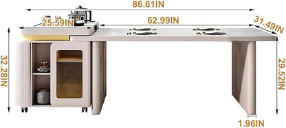 67” - 95” White Kitchen Island Includes Patterned Table Top & Classified Storage Space (No Chair)