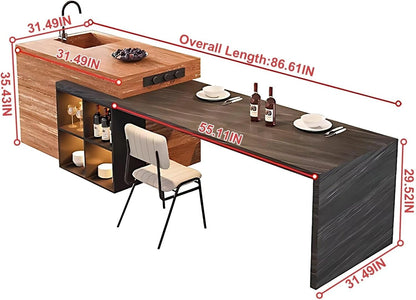 87” - 98” Modern Minimalist Kitchen Island Includes Integrated Slate Sink (No Chair)