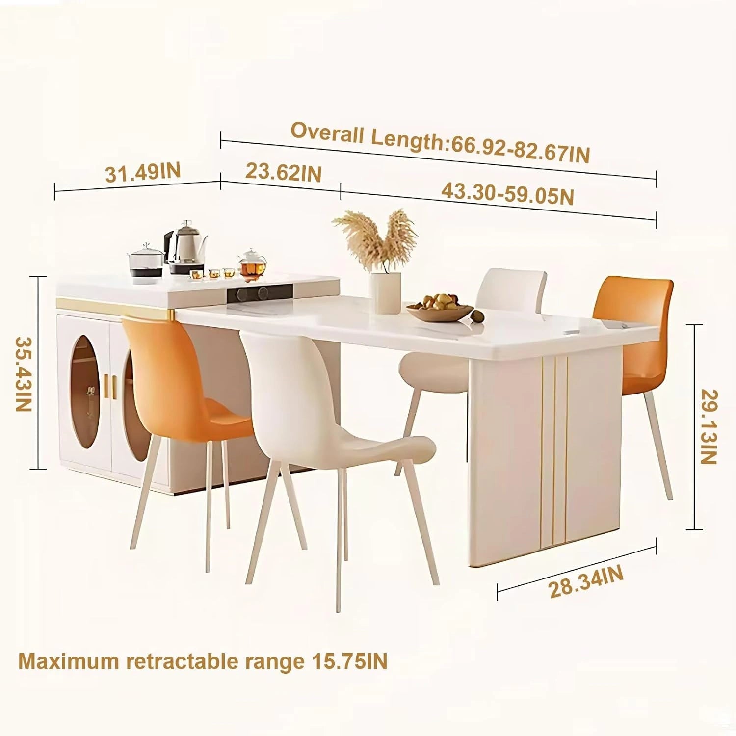 59” - 67” Light Luxury Kitchen Island with Various Storage Spaces & Flexible Socket (No Chair)