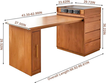 51” - 71” American Country Kitchen Island with Retractable Dining Table (No Chair)