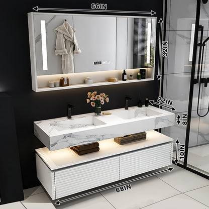 52"- 78" White Vanity Open storage Wall Mounted &LED Smart Mirror & Double Sink and Faucet