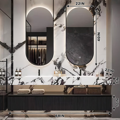 56"- 78" Wall Mounted Open Storage With Double Basin And Oval Smart Mirror