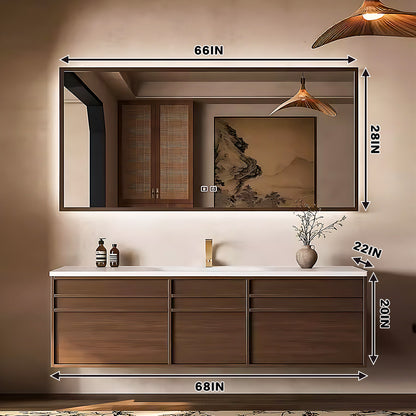 52"-68" Brown bath vanity with big smart mirror cabinet solid wood