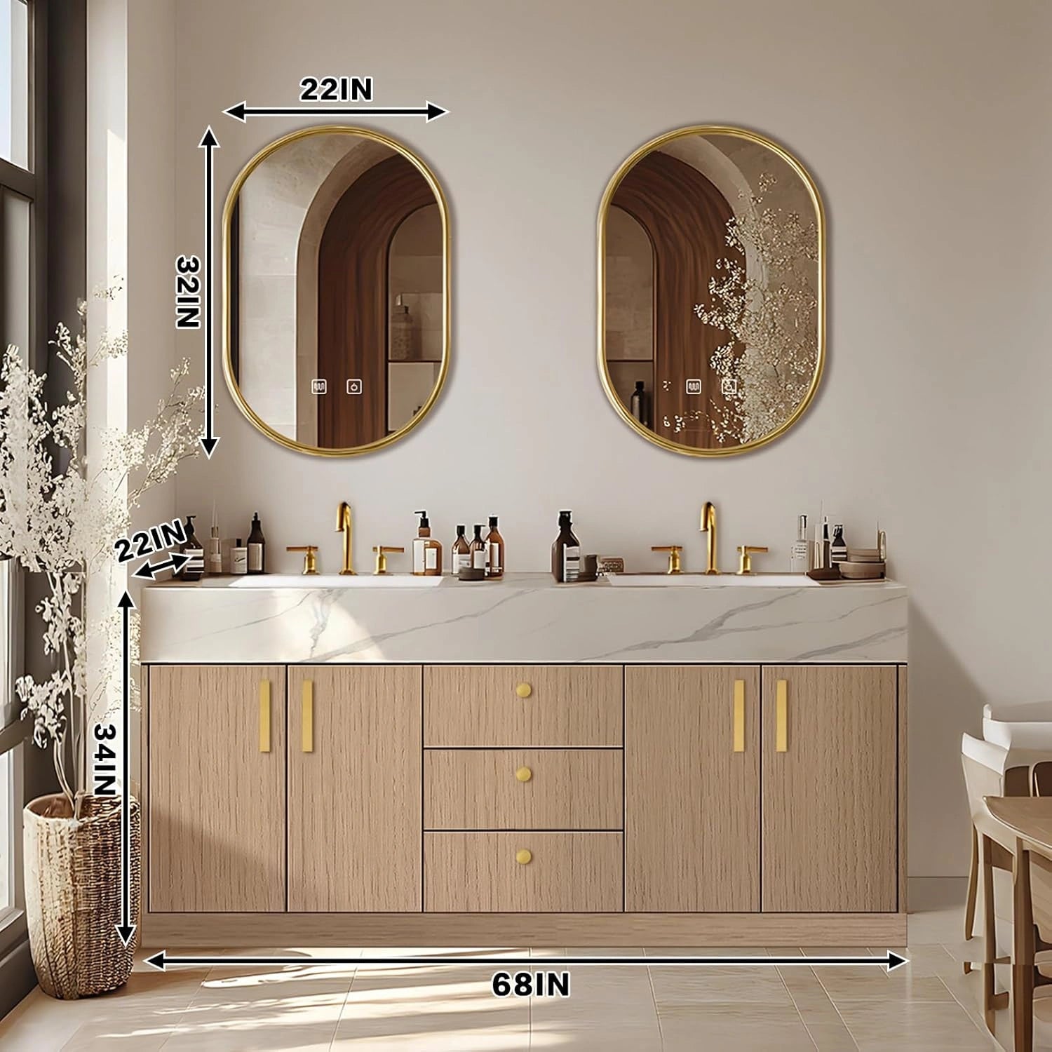 60” – 96” Modern Freestanding Bathroom Vanity Includes Wood Texture Cabinet