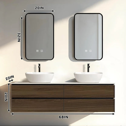 60” - 78” Dark Brown Bathroom Vanity with Four Large Drawers & Above Counter Sinks