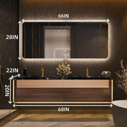 60” - 78” Classic Luxury Bathroom Vanity with Rock Slabs Texture Countertop