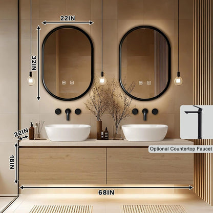 60” - 84” Floating Bathroom Vanity with Symmetrical Cabinet & Vessel Sink