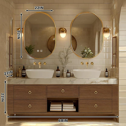 68” - 80” Retro Simple Bathroom Vanity Includes Solid Wood Cabinet & Round Mirror