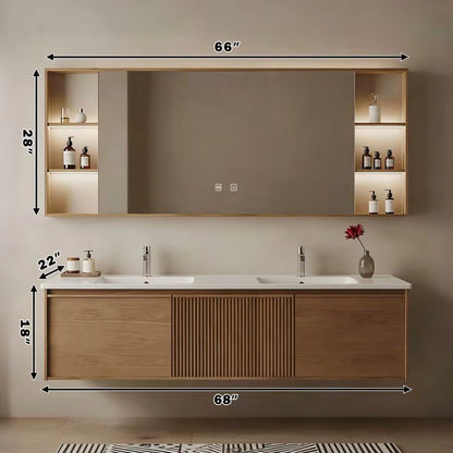 60” - 84” Modern Minimalist Bathroom Vanity with Open Storage Shelf