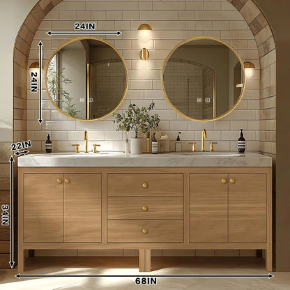 68” - 96” Exquisite Log Bathroom Vanity with LED Smart Defog Mirror