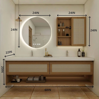 60” - 78” Japanese Simple Bathroom Vanity Includes Open Storage Rack & Hidden Handle