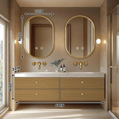 60” - 84” Vintage Wood Bathroom Vanity with Symmetrical Golden Accessories