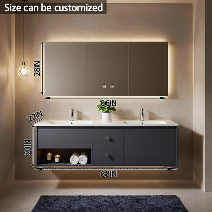 60” - 84” Grey Wall Mount Bathroom Vanity with LED Anti-Fog Mirror