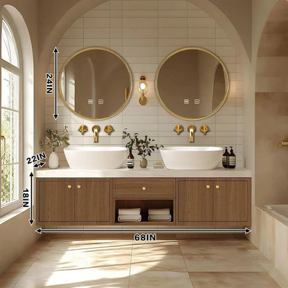 60” - 96” Brown Bathroom Vanity with Well-Organized Storage Space