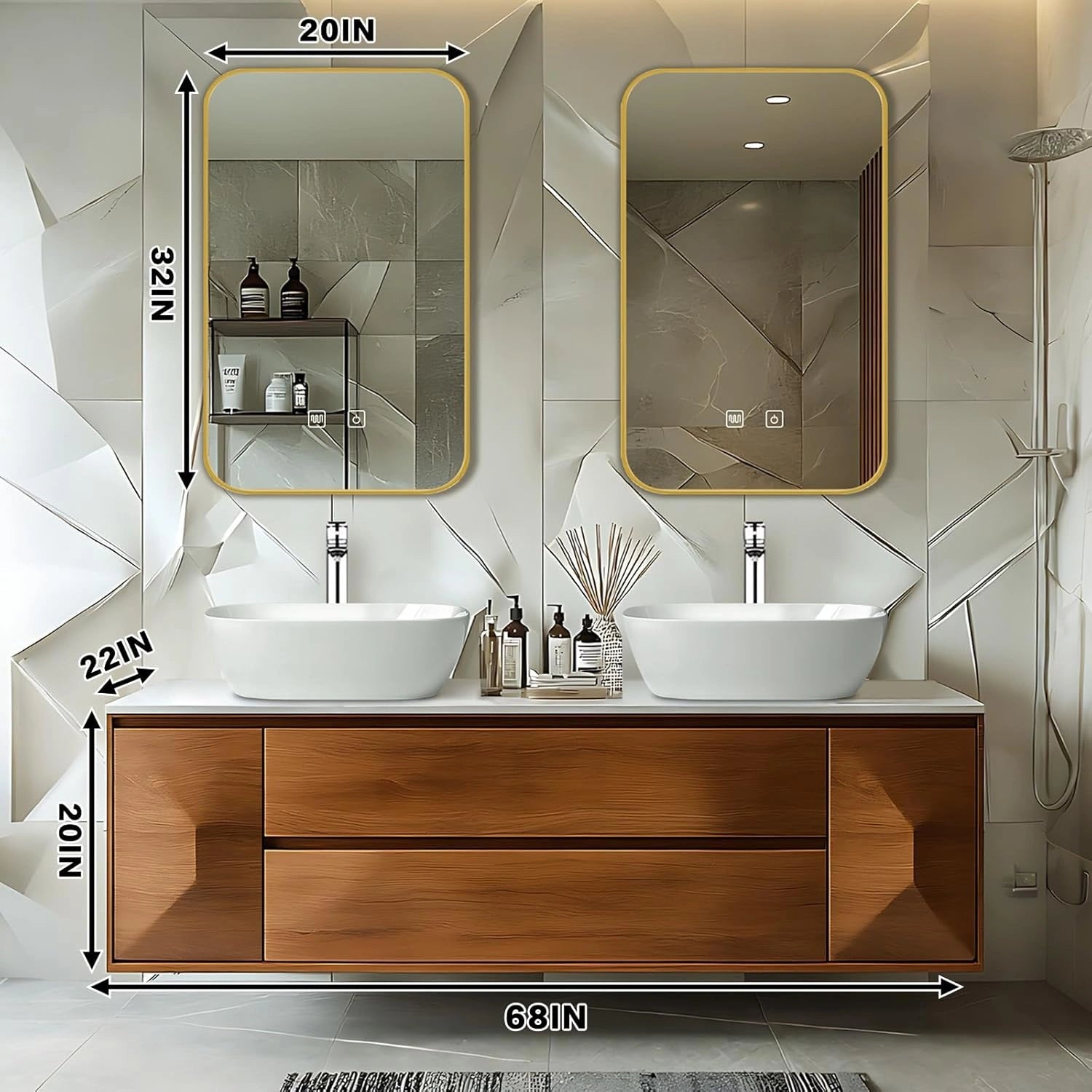 68”  Modern Art Bathroom Vanity Includes Floating Cabinet