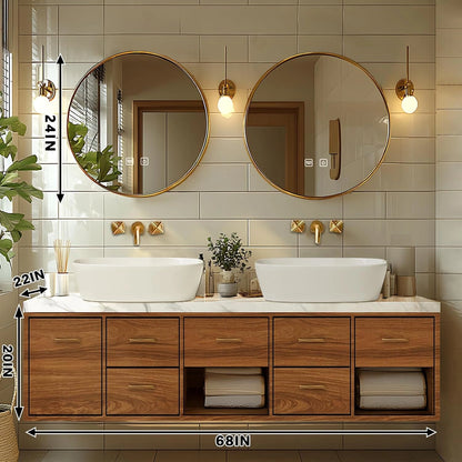 68” - 92” Modern Log Bathroom Vanity Includes Patterned Countertop