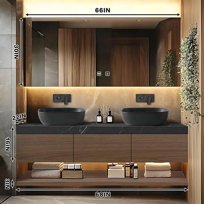 60” - 68” Minimalist Bathroom Vanity Includes Grey Sink & Wood Grain Cabinet