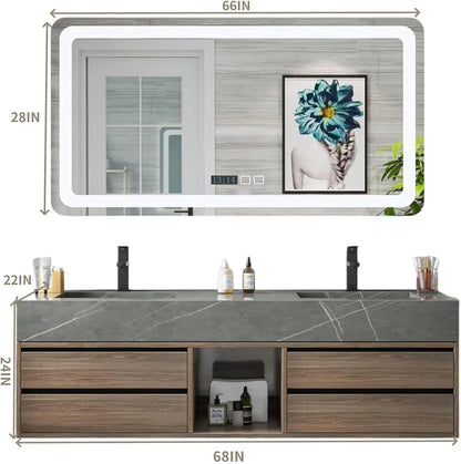 60” - 78” Light Luxury Bathroom Vanity with Hidden Handles and Double Sinks