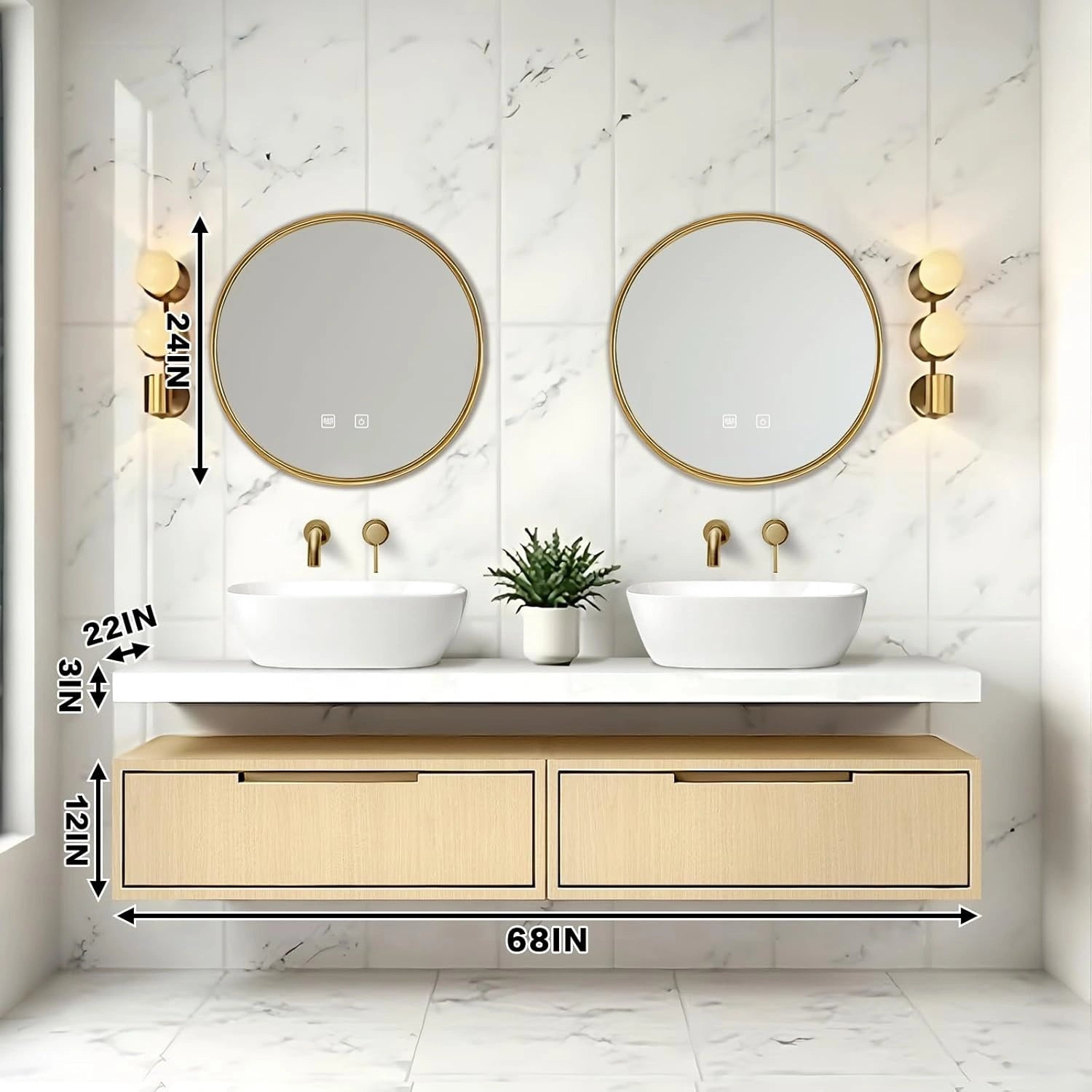 64” - 84” Floating Bathroom Vanity Includes Log Cabinet Modular Design