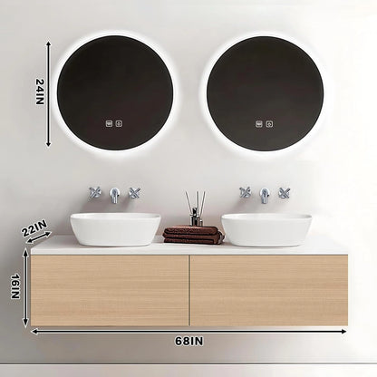 60” - 78” Art Simple Bathroom Vanity with Hidden Handle & Round Mirror