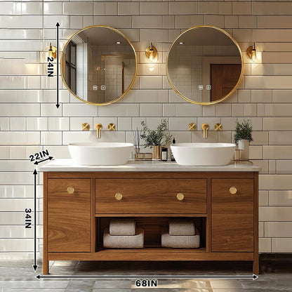 68” - 96” Exquisite Wood Bathroom Vanity with Open Storage Rack
