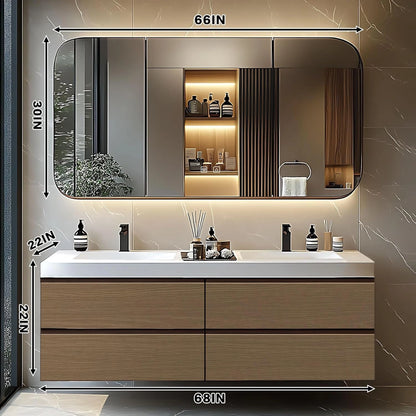 60” - 78” Fashion Simple Bathroom Vanity Includes Wood Grain Cabinet & Round Sink