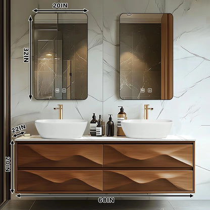 60” - 78” Simple Art Bathroom Vanity Includes Wave Texture Design & Double Sinks