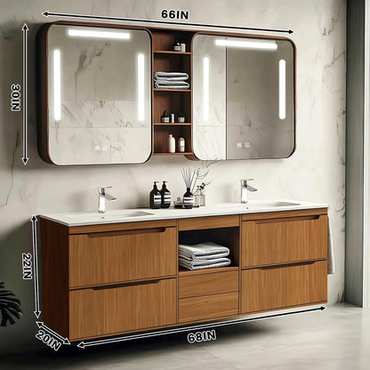 60” - 78” Modern Bathroom Vanity Includes Symmetrical Drawer & Square Mirror