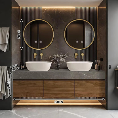 60” - 80” Wood Grain Bathroom Vanity with Double Sink Design