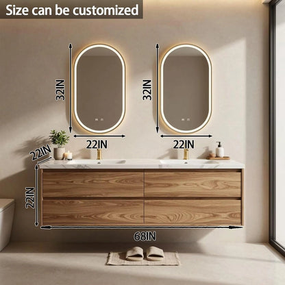 60” - 84” Double Sink Bathroom Vanity Modern Oval Smart Mirrors