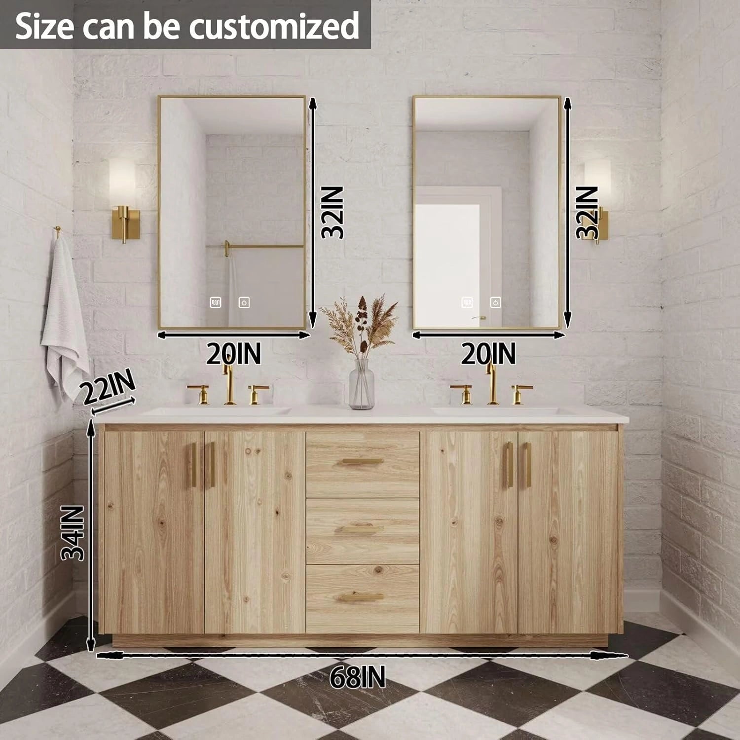 64” - 92” Floor-Standing Bathroom Vanity with Dual Smart Anti Fog Mirror