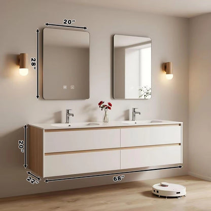 60” - 84” Modern Minimalist Bathroom Vanity Includes Ceramic Seamless Sink