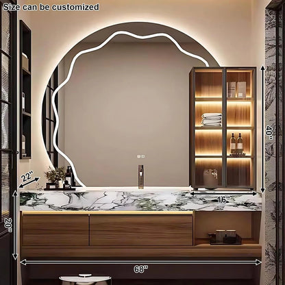68” - 80” Floating Bathroom Vanity with Semicircular Smart LED Defog Mirror