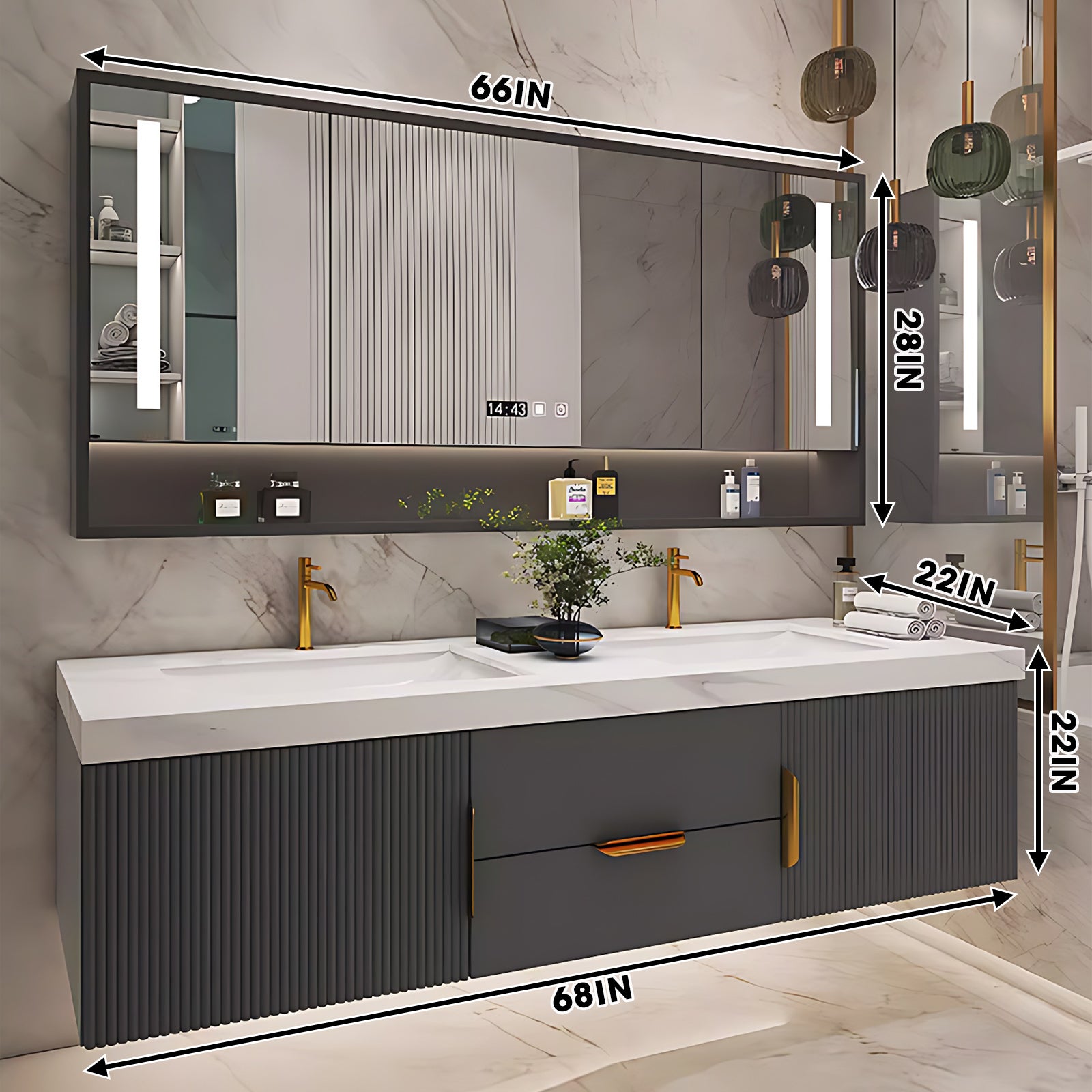 40"- 78" Solid Wood Wall Mounted Bath Vanity Set with Defogging Mirror