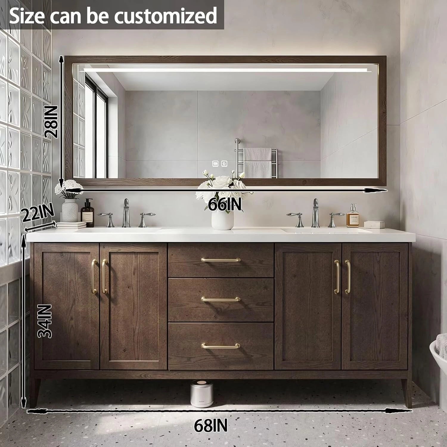 64” - 96” Bathroom Vanity with Floor Mount Wood Texture Cabinet