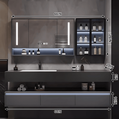 32"- 80" Floating Bathroom Vanity Cabinet with Single Sink and Smart LED Mirror Cabinet