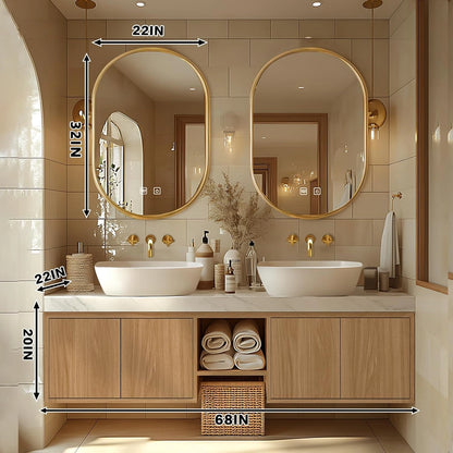 68” - 96” Simple Cozy Bathroom Vanity with Irregular Mirror & Open Storage Rack