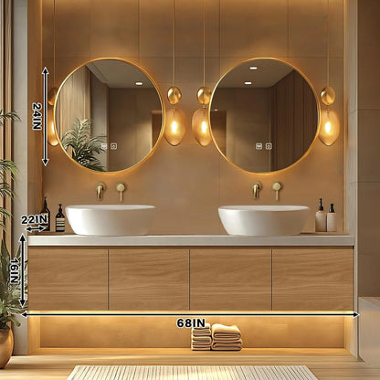 68” - 88” Modern Exquisite Bathroom Vanity Includes Above Counter Sinks & Round Mirrors