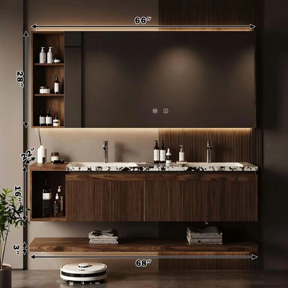 60” - 84” Modern Luxury Bathroom Vanity with Double Sink & Wood Grain Cabinet