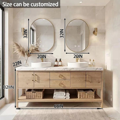 64” - 96” Simple Log Bathroom Vanity with Floor-Standing Log Wood Grain Cabinet